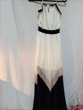 HeartSoul Black and White Maxi Dress with Chevron Overlay